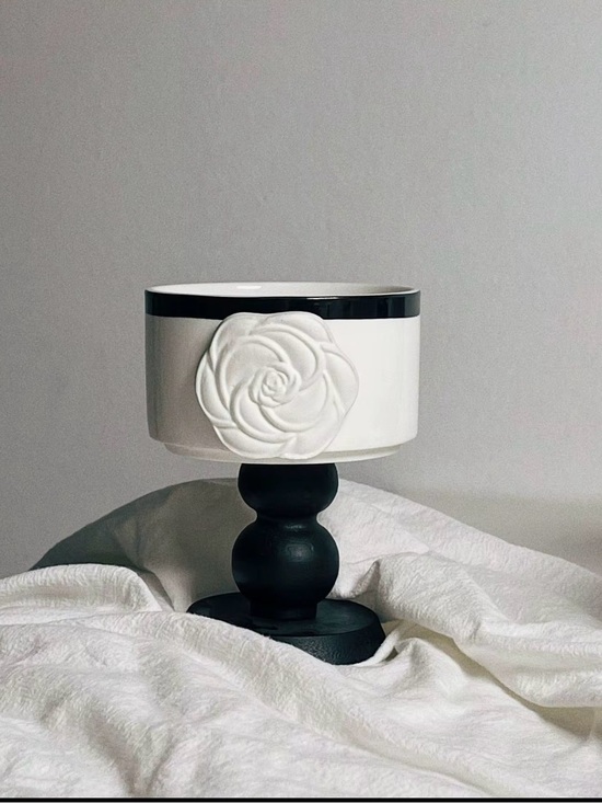 Other - White Ceramic Rose Pedestal Bowl on Black Stand
